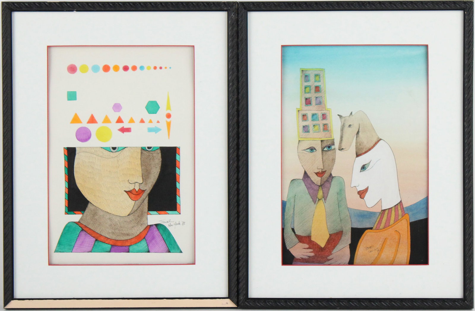 Gunther Temech, Austria 1942-2010, Abstract Figures, Mixed Medias on Paper (1 of 11)