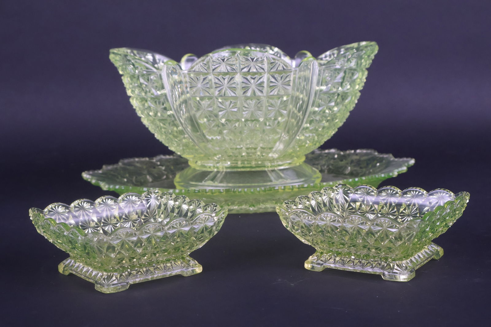 Four Pieces of Pressed Vaseline Glass (1 of 12)