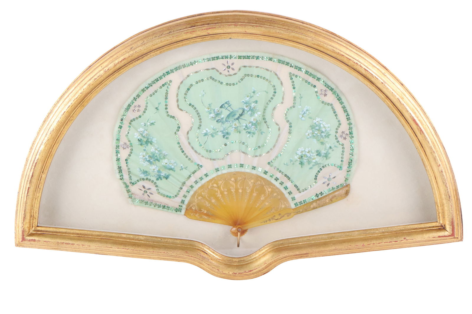 Framed Hand-Painted and Beaded Fabric Fan (1 of 8)