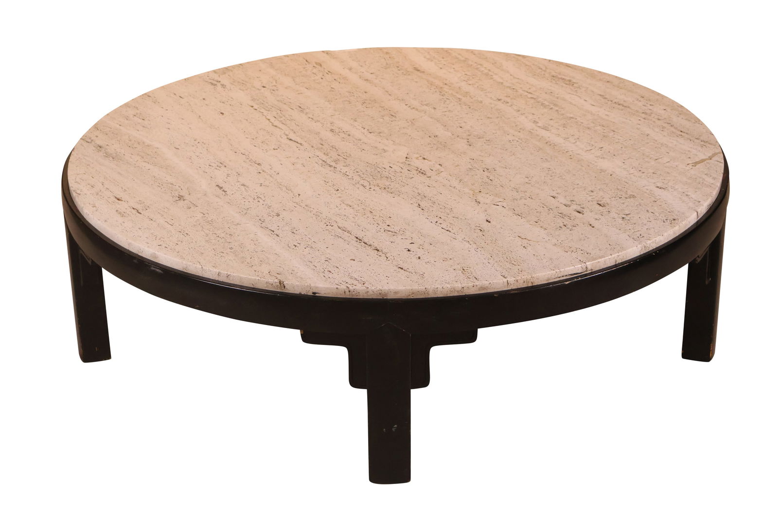 Modern Travertine Stone-Inset Ebonized Circular Table (1 of 8)