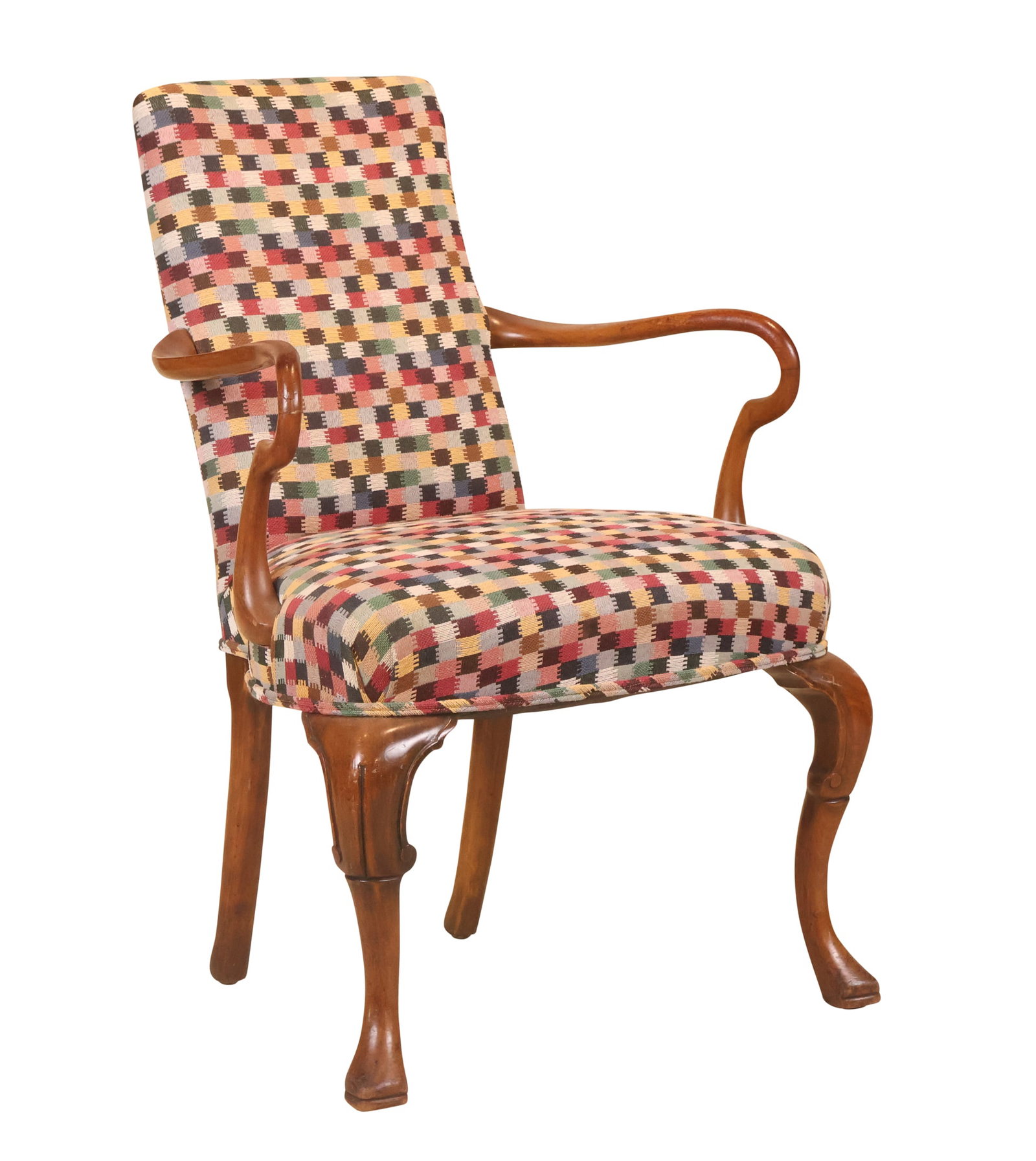 George I Style Mahogany Open Armchair: George I Style Mahogany Open Armchair English taste, 20th C. Seat 18 in. (45.7 cm.), Crest 36 in. (91.4 cm.)
