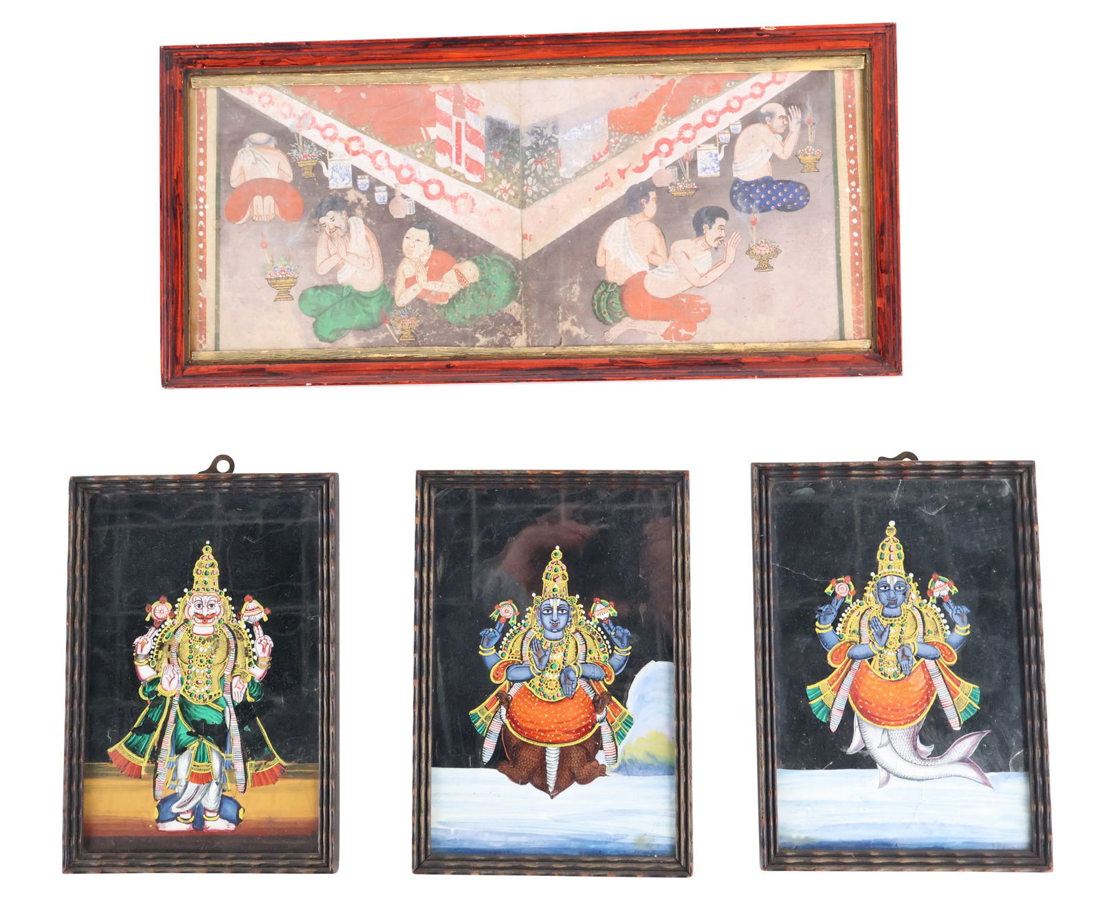 Three Eglomise South East Asian Paintings of Deities (1 of 15)