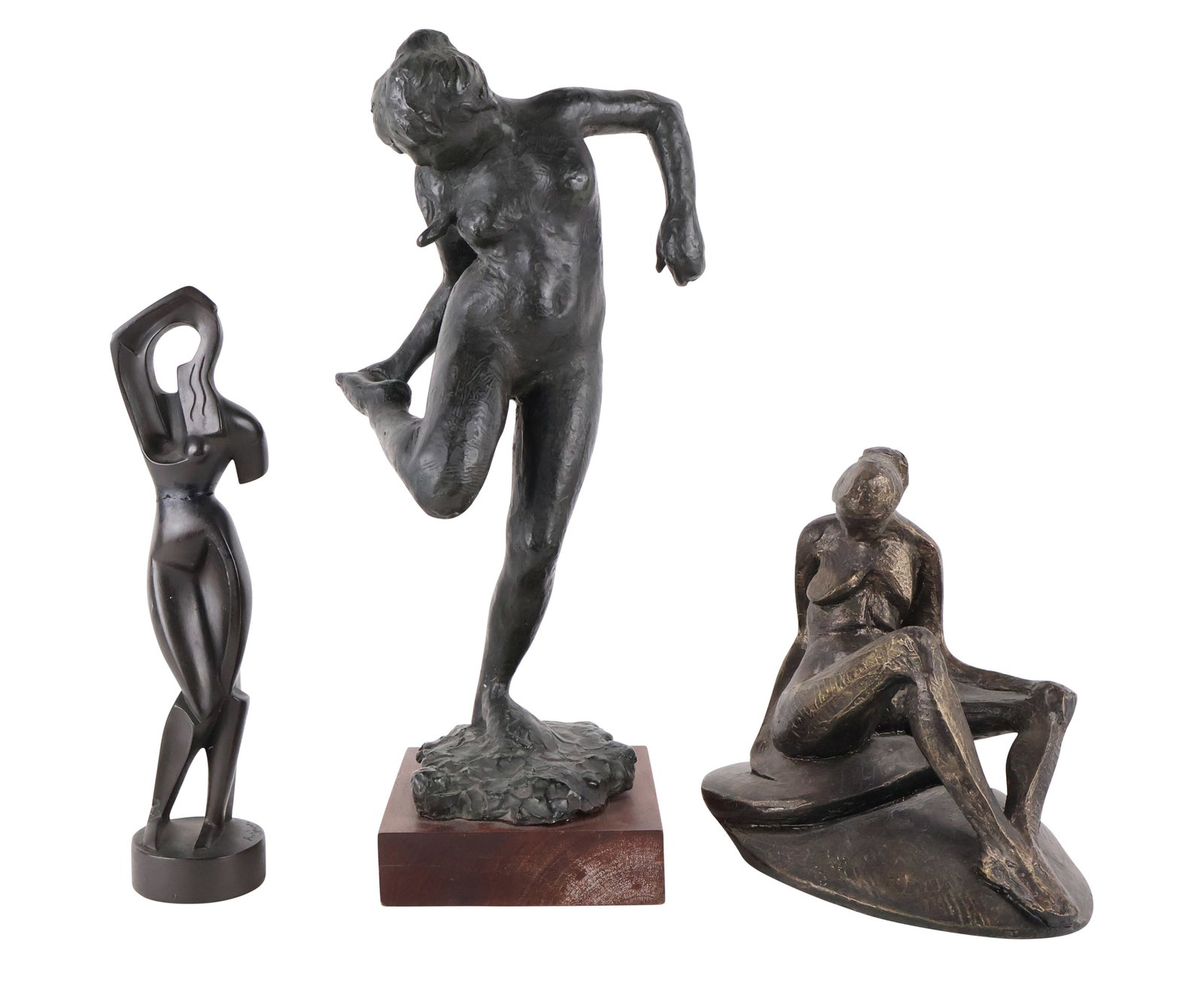 Three Reproduction Modern Sculpture of Women: Three Reproduction Modern Sculpture of Women Including after: Degas, Alexander Anihipenko and Nancy Garlin, losses and breaks.