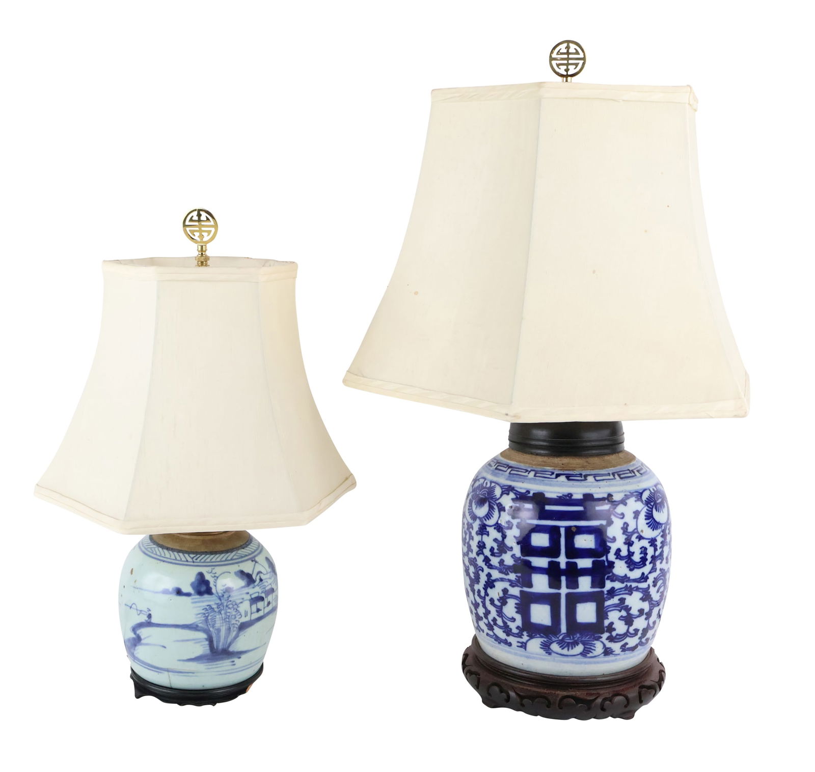 Two Chinese Blue and White Ginger Jars, Fitted as Lamps (1 of 12)