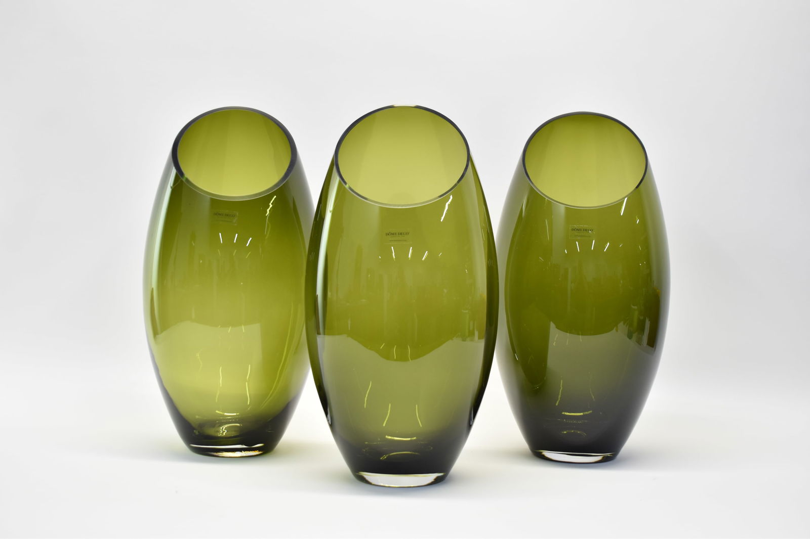 Set of Three Dome Deco Modern Green Glass Tall Vases (1 of 5)