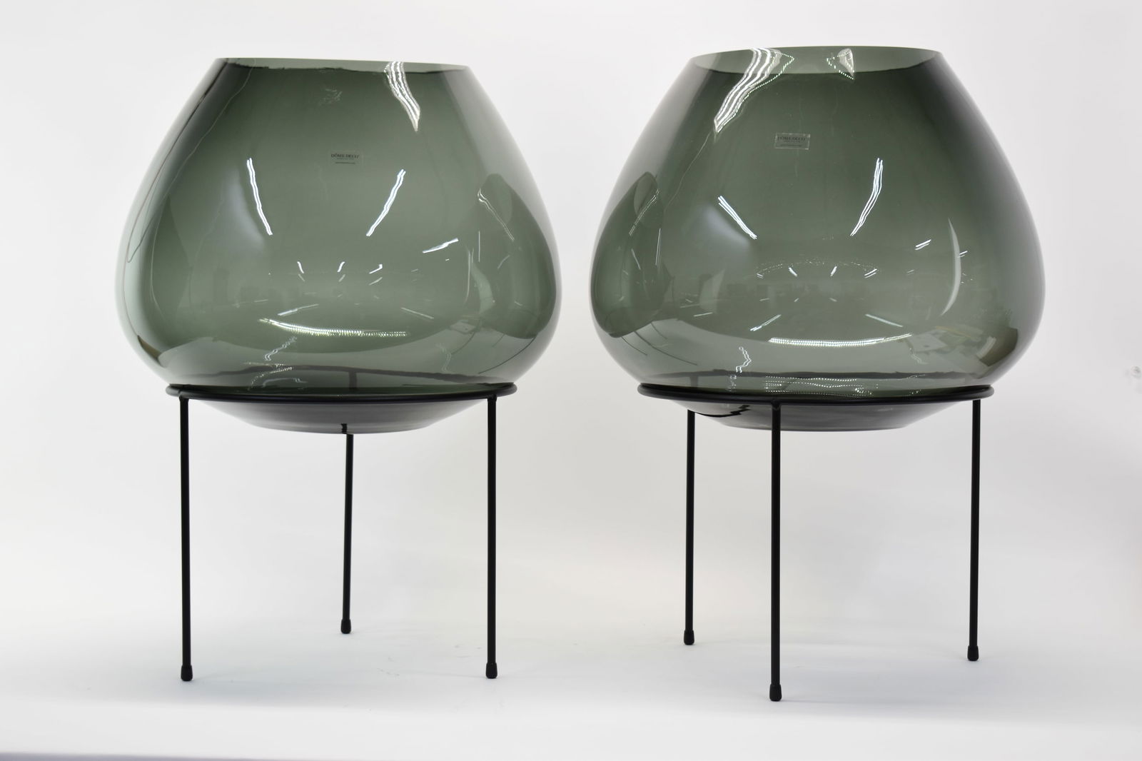 Pair of Dome Deco Gray Glass Colored Vase on Metal Stand (1 of 7)