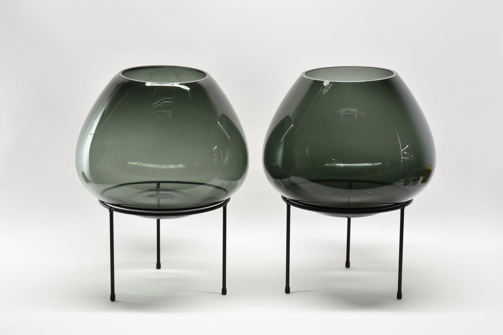 Pair of Dome Deco Gray Glass Colored Bowls on Metal Stand (1 of 5)