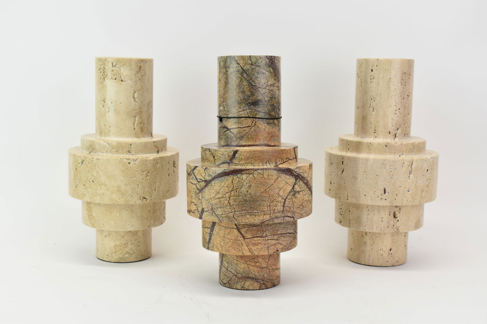 Three Dome Deco Modern Etna Centerpieces: Three Dome Deco Modern Etna CenterpiecesThree Dome Deco Modern Etna Travertine Centerpieces. 14" tall x 8" diameter