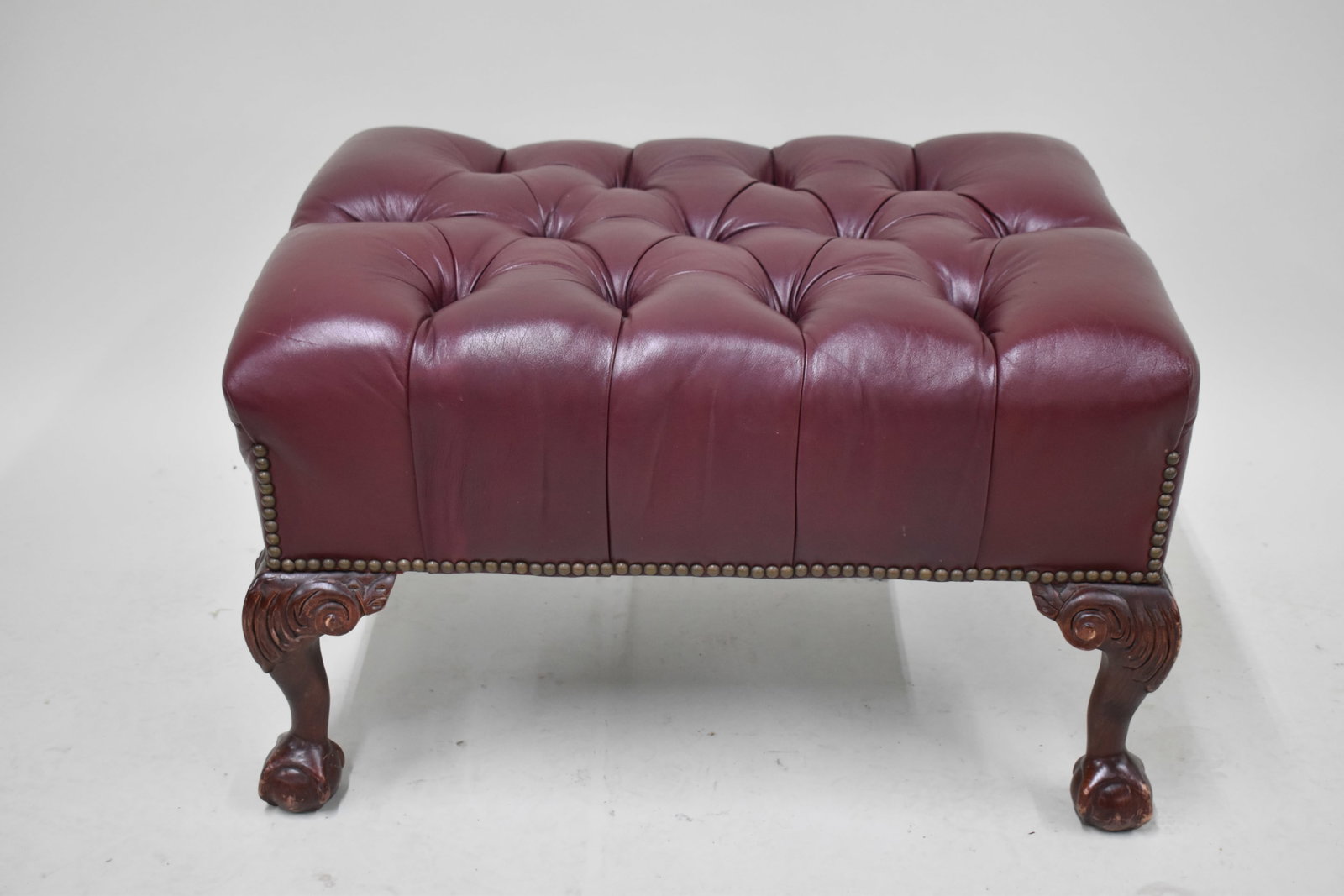 Chippendale Style Tufted Red Leather Bench (1 of 5)