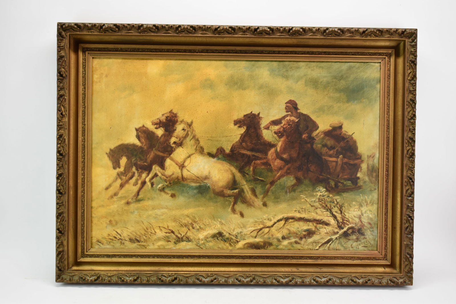 Continental Oil on Canvas of Horse Drawn Sled (1 of 11)