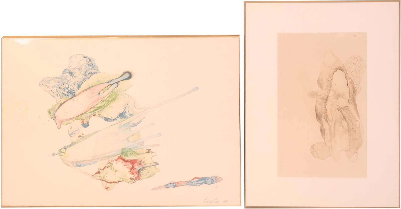 Rochelle Levy, American 1937-, Two Abstracts, Watercolor and Print (1 of 14)