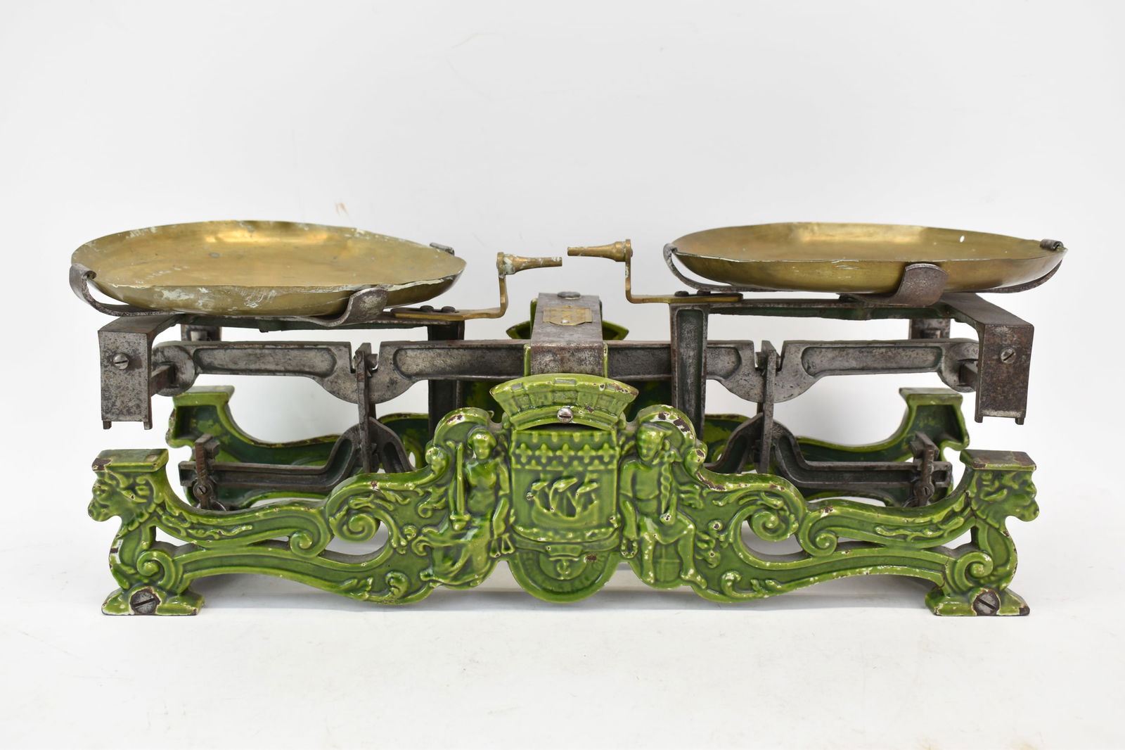 Antique French Green Glazed Iron Weight Scale (1 of 9)