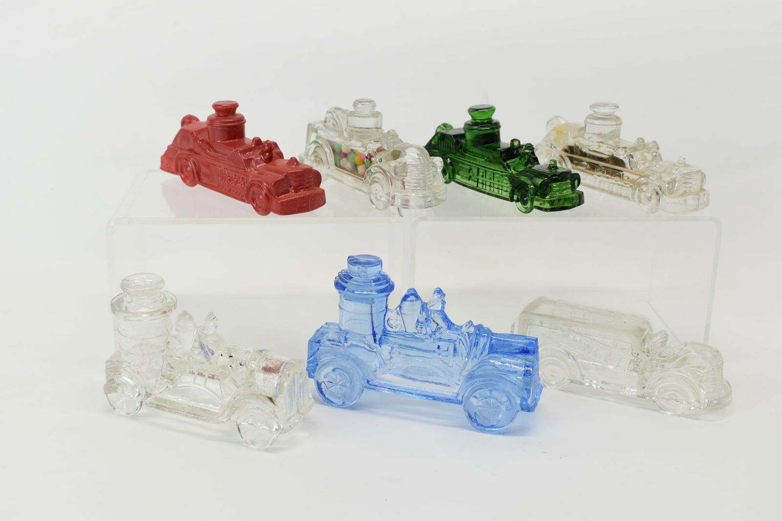 Group of Seven Vintage Fire Engine Shaped Glass Candy Containers (1 of 13)