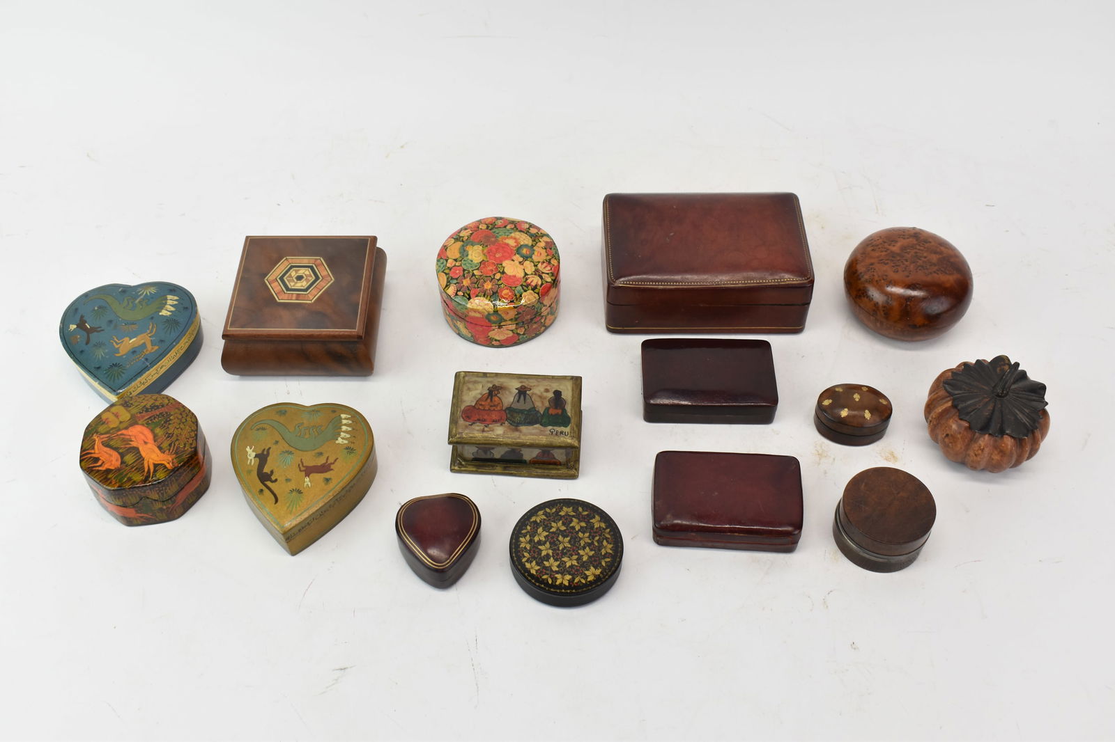 Group of Small Covered Wood Boxes and Leather Boxes (1 of 14)