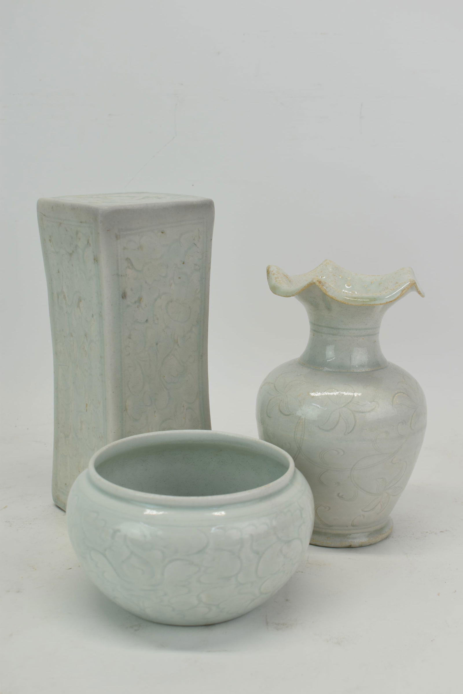 Asian Celadon Foliate Decorated Pedestal (1 of 13)
