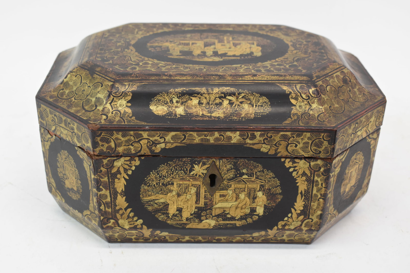 Asian Black and Gold Wood Tea Caddy (1 of 11)