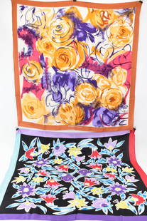 Vintage Oscar De La Renta Floral Decorated Scarf: Vintage Oscar De La Renta Floral Decorated ScarfVintage Oscar De La Renta Floral Decorated Ladies Silk Scarf 34" x 34", no tag. Together with a Pierre Balmain floral decorated silk scarf. Us