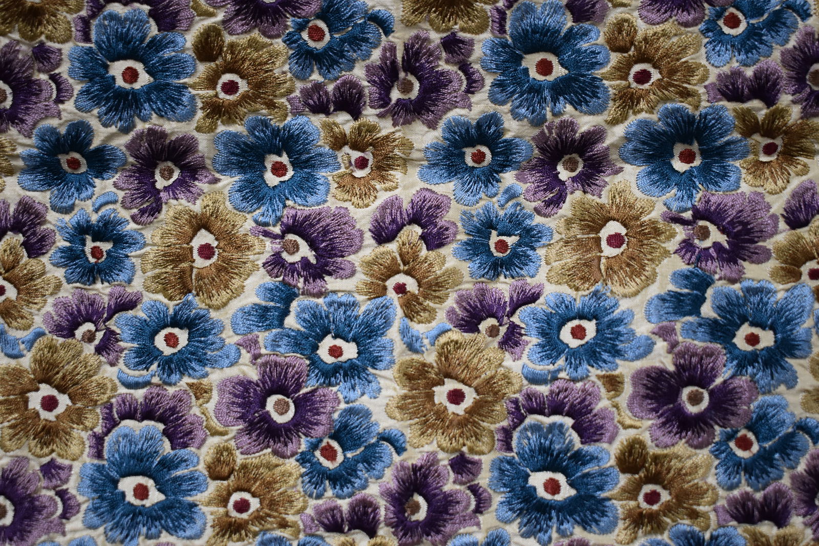 Nobilis Silk Embroidered Floral Fabric: Nobilis Silk Embroidered Floral FabricNobilis Silk Embroidered Floral Fabric approximately 4 yards total. One piece saleroom sample measures 4 feet x 7 feet. Retail price of $650 per yard