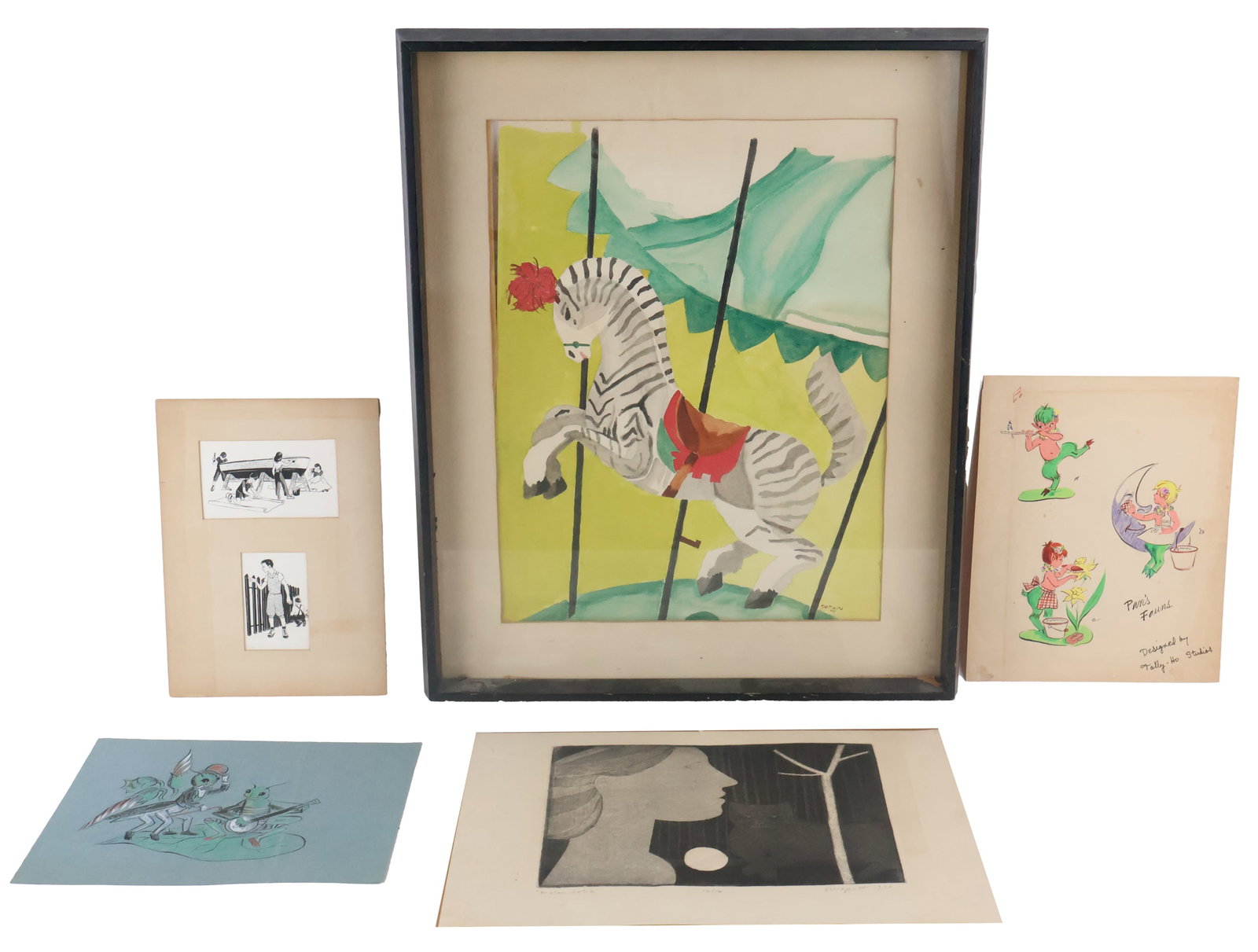 Del Mauro, Zebra Carousel Horse, Two Watercolors (1 of 10)