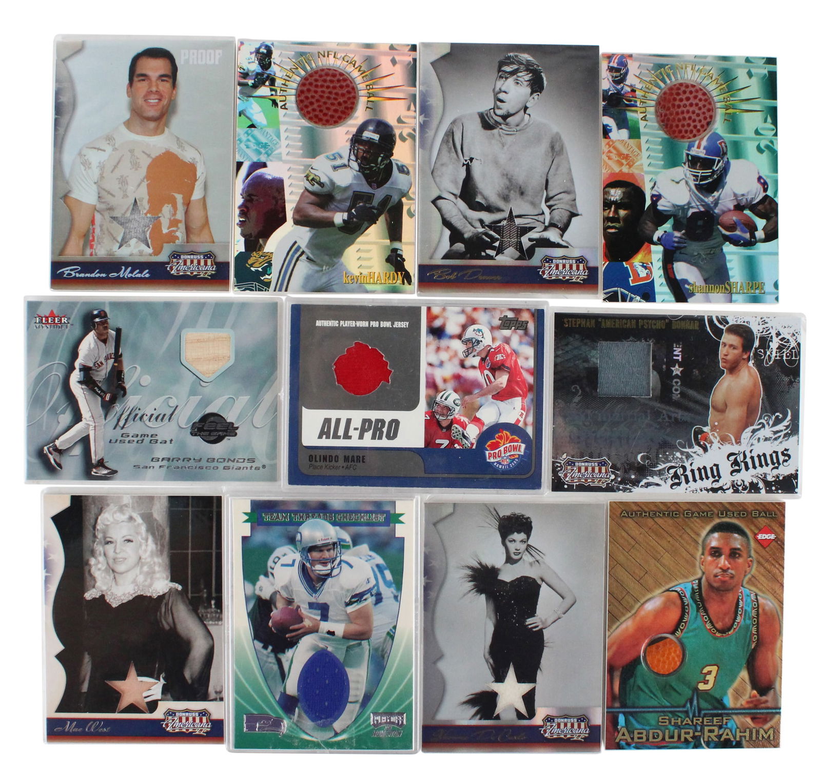 Group of Sports and Entertainment Relic Cards