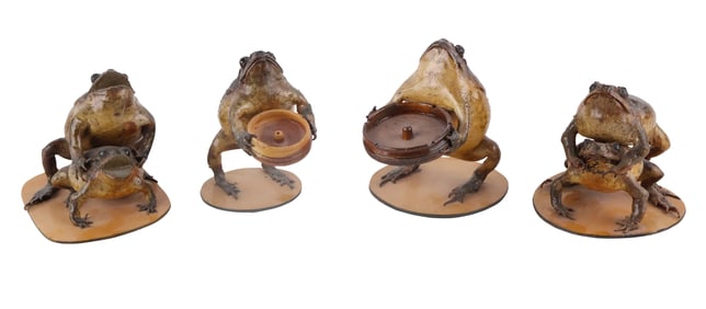 Four Taxidermy Frog Sculptures