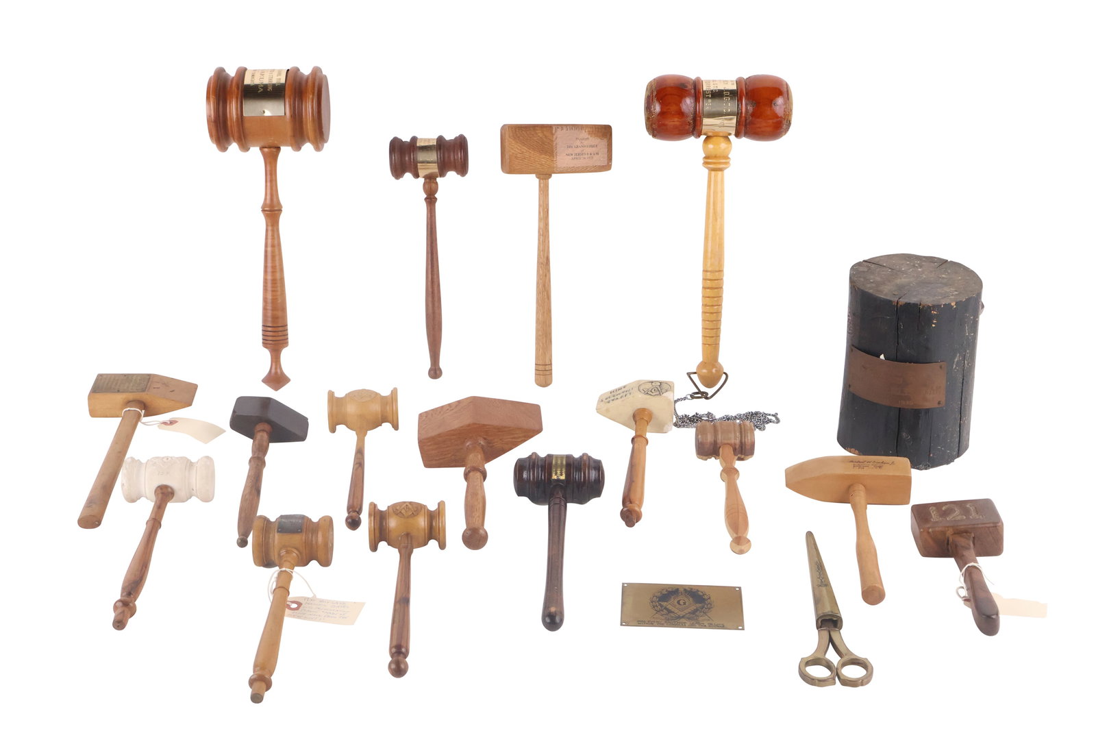 Group of Masonic Gavels: Group of Masonic Gavels Including, some with brass plaques, some carved.