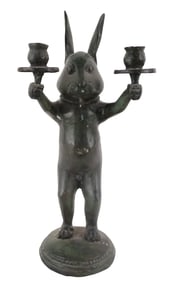 Bronze Rabbit Form Candelabra