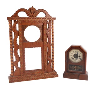 Carved and Painted Tramp Art Clock Case