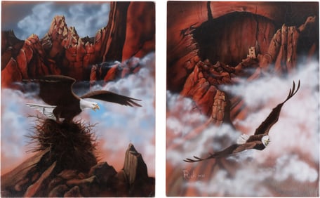 Two Texas Prison Art Paintings of Eagles