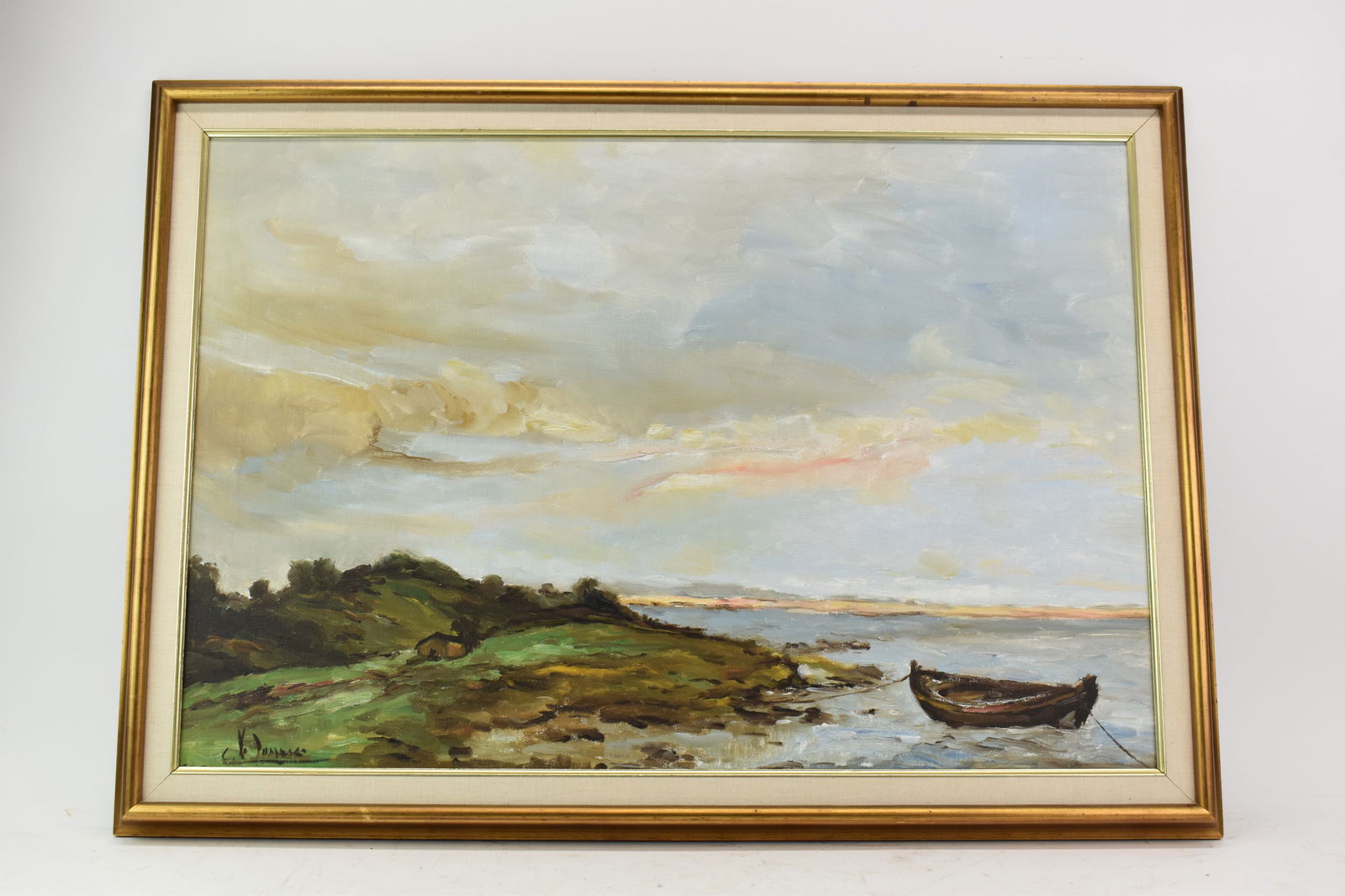 Oil on Canvas of Boat in Marsh Landscape (1 of 9)