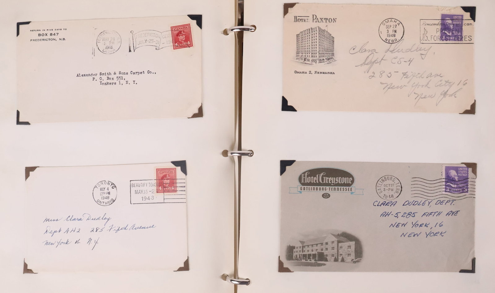 Album of Envelopes with Stamps: Album of Envelopes with Stamps Album of Envelopes with Stamps. Mostly address to Clara Dudley, Alexander Smith, and John F. Lynch.