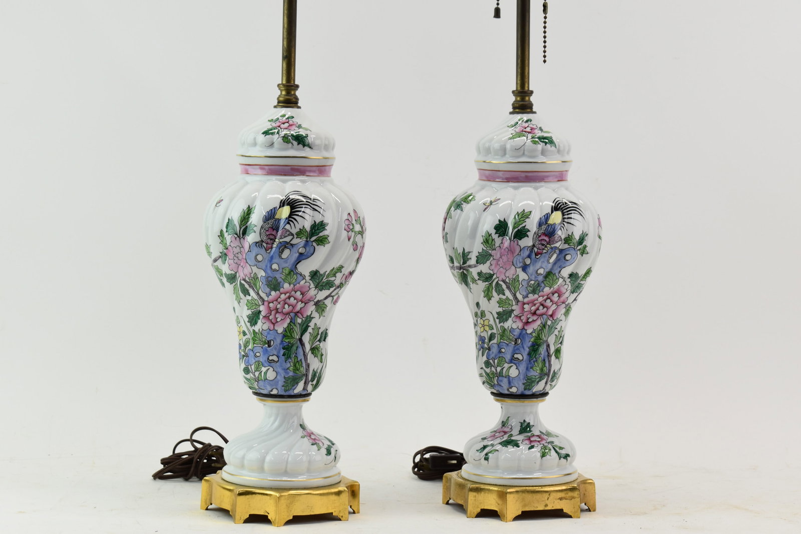 Pair of French Floral Decorated Porcelain Table Lamps (1 of 6)