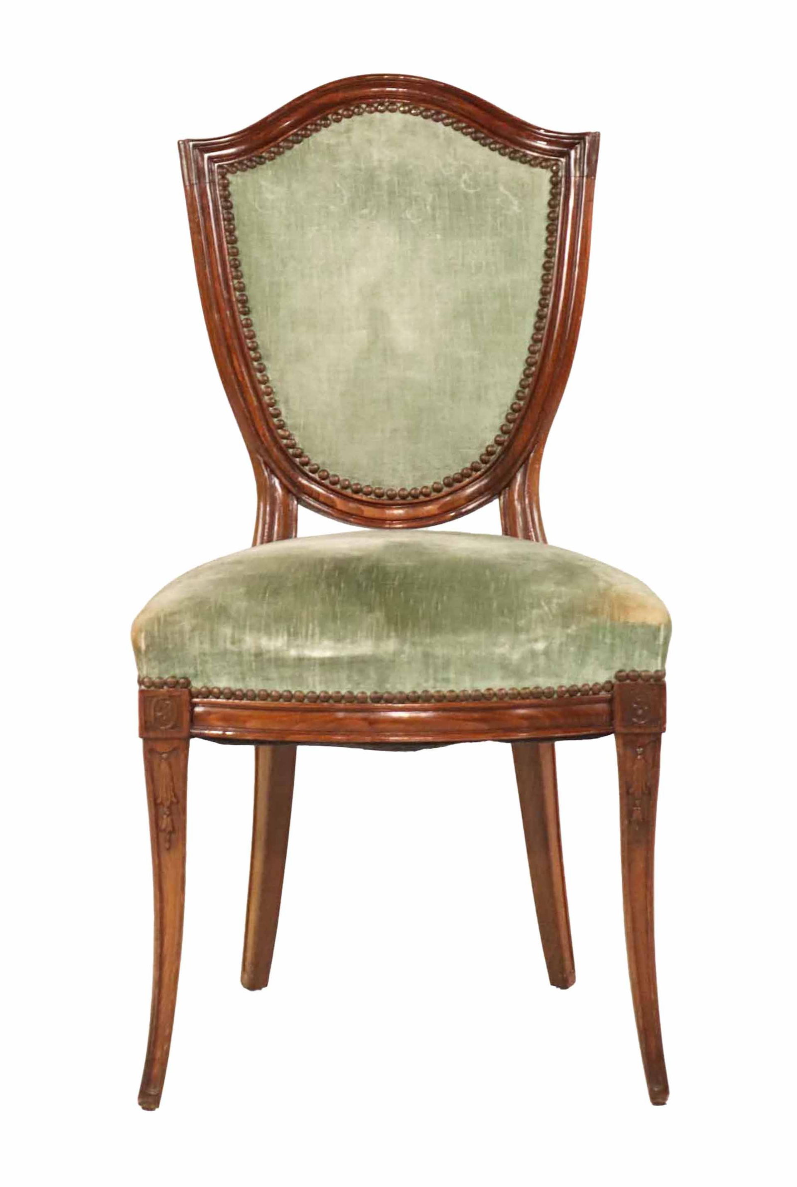 Louis XV Style Mahogany Side Chair: Louis XV Style Mahogany Side Chair 20th C. with green velvet upholstery. 36-3/4"h x 19-1/2"w x 18"d