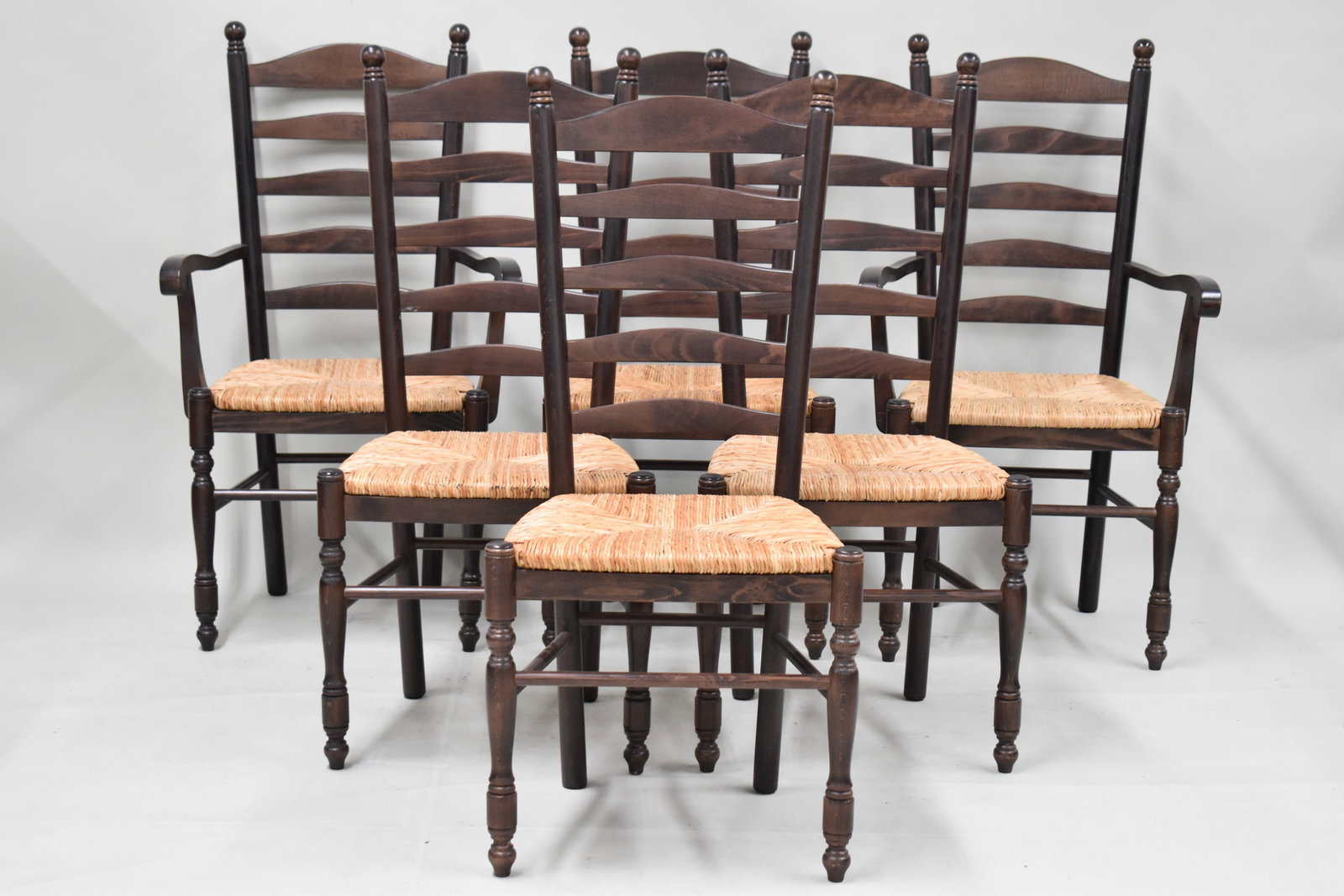 Set of Six Italian Pottery Barn Rush Seat Dining Chairs (1 of 6)