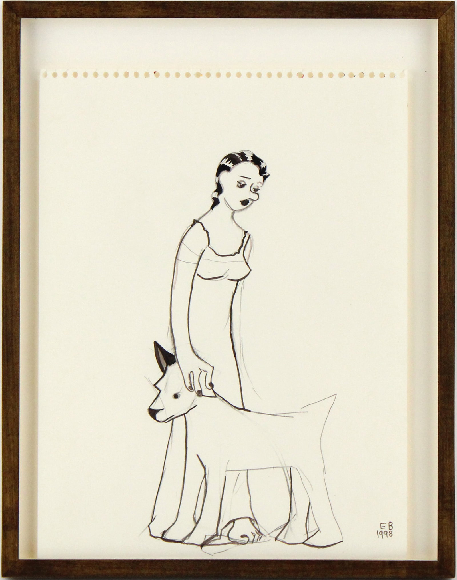 Ellen Berkenblit, American 1958-, Girl with Dog, Marker and Pencil: Ellen Berkenblit American, 1958- Girl with Dog Marker and Pencil Initialed and dated l.l. EB 1998. Provenance: The Estate of Theodore A Bonin Sight: 12 x 9 in. (30.5 x 22.9 cm.), Frame: 14 x 11 in. (3
