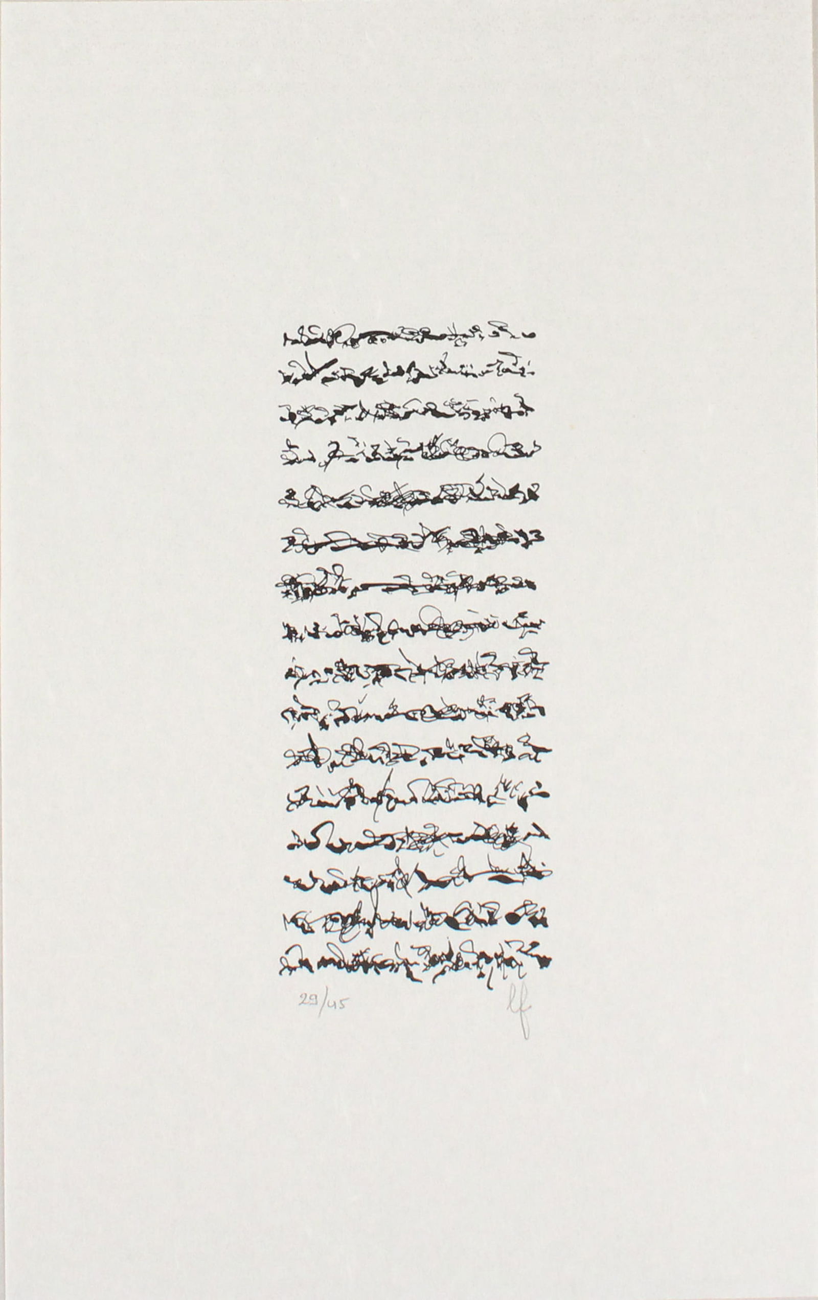 Leon Ferrari, Argentina 1920-2013, Untitled, Etching on Rice Paper: Leon FerrariArgentina, 1920-2013UntitledEtching on Rice PaperInitialed in pencil l.r. and numbered 29/45 l.l.Provenance: The Estate of Theodore A Bonin18 1/4 x 11 in. (46.4 x 27.9 cm.)