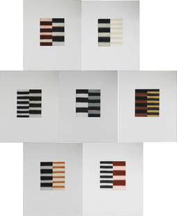 Sean Scully, American 1945-, Seven Mirrors, Seven Diptychs: Sean ScullyAmerican, 1945-Seven MirrorsSeven DiptychsPortfolio of seven diptychs. Each diptych utilizes combinations of spitbite, sugarlift and aquatint,, in an edition of 40 plus 5 AP's and 3PPs. Ima