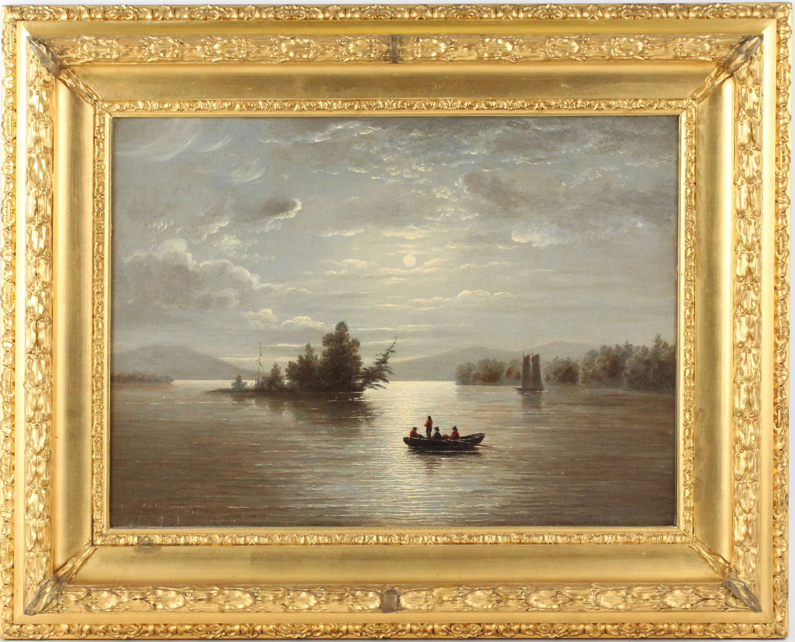 Thomas Addison Richards, American 1820-1900, Fishing Boat on Lake, Oil on Canvas (1 of 8)