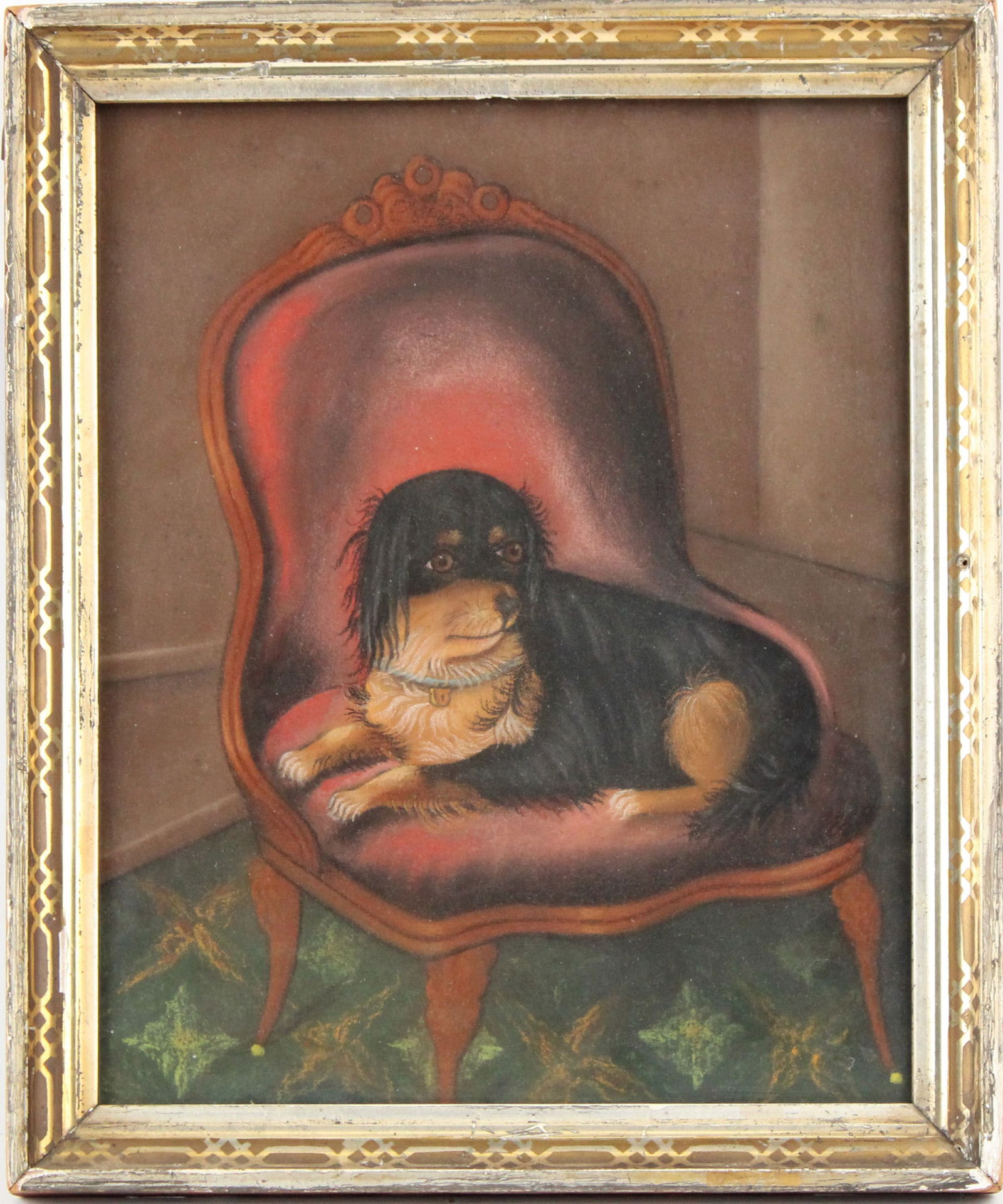American School, Spaniel Seated in Chair, Pastel on Paper (1 of 4)