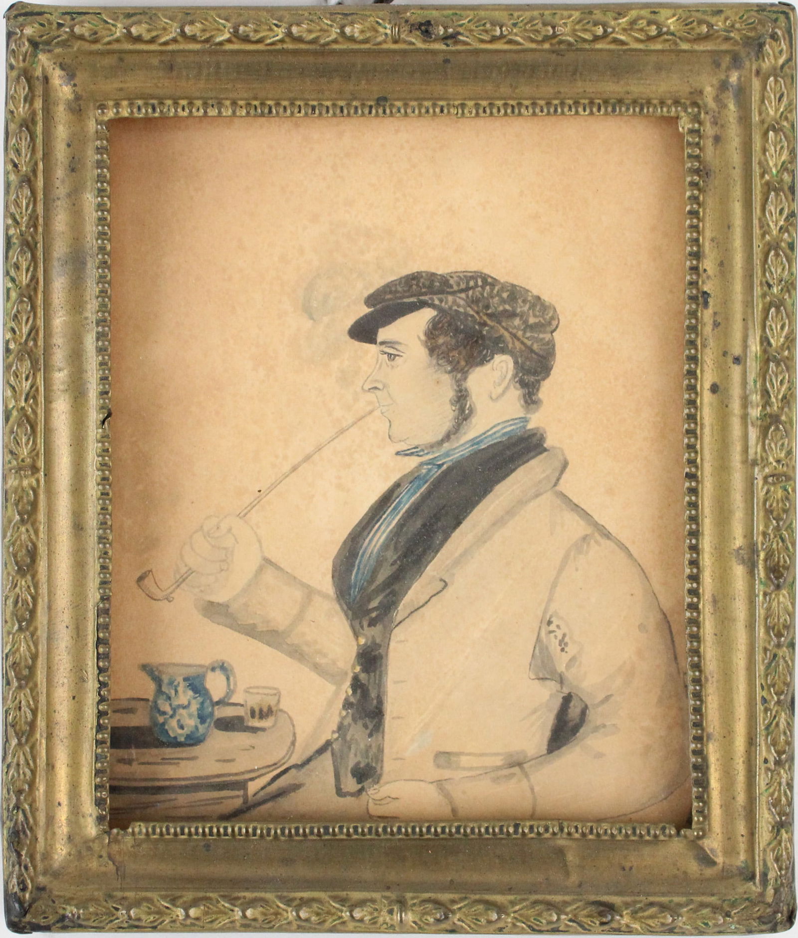 American School, Man Smoking a Pipe, Watercolor (1 of 3)