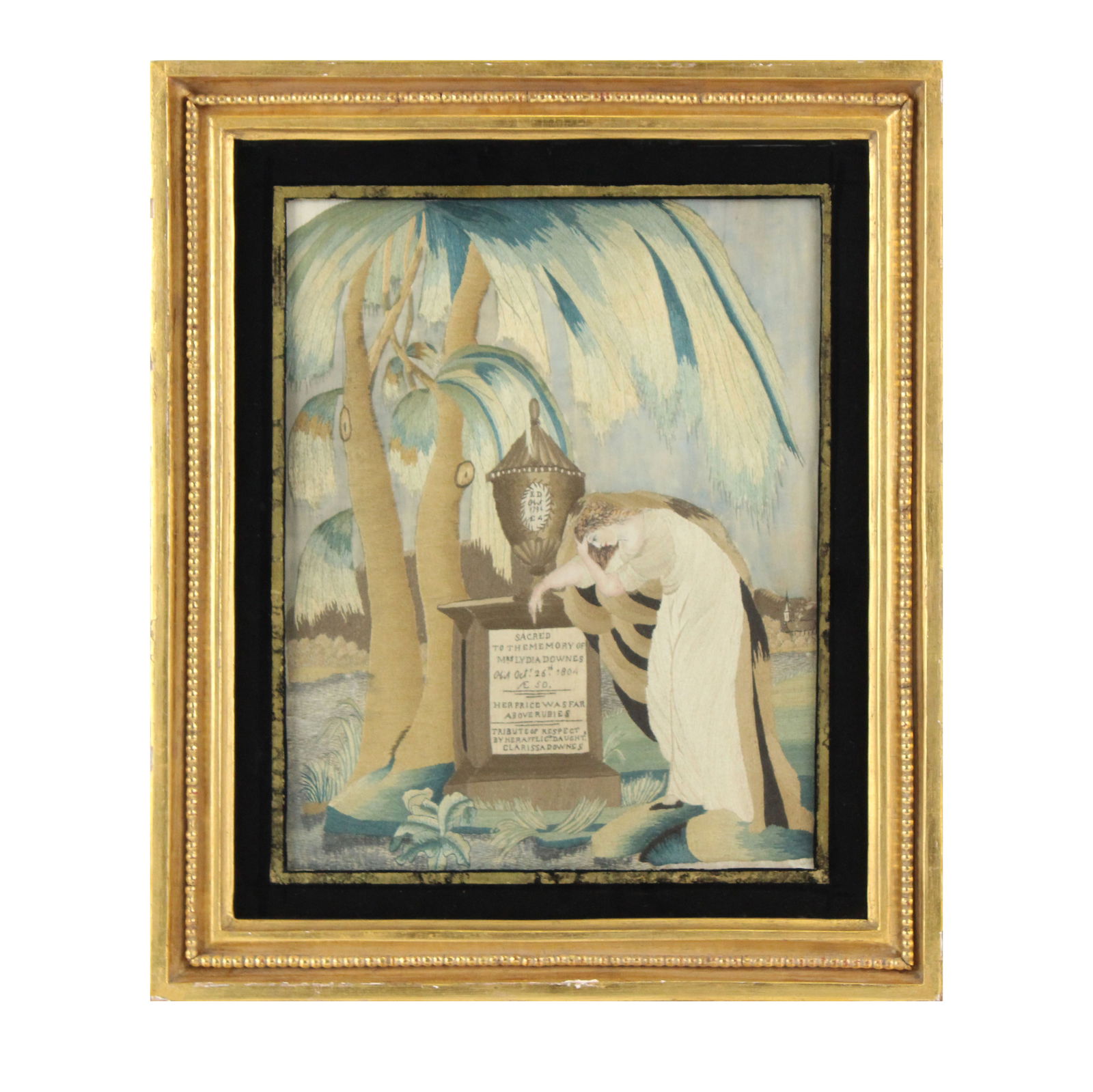 Silk and Watercolor Needlework Mourning Picture (1 of 6)