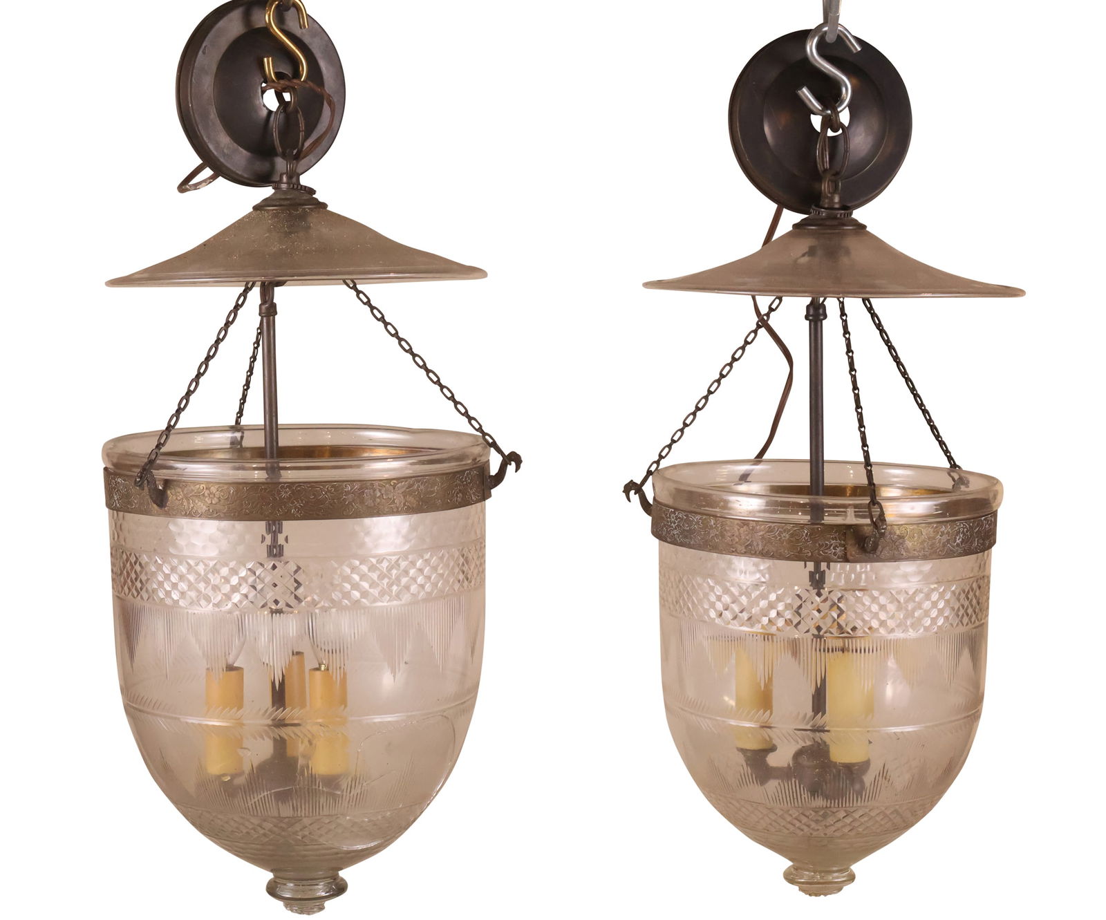 Two Similar Etched Glass Bell Lanterns (1 of 11)