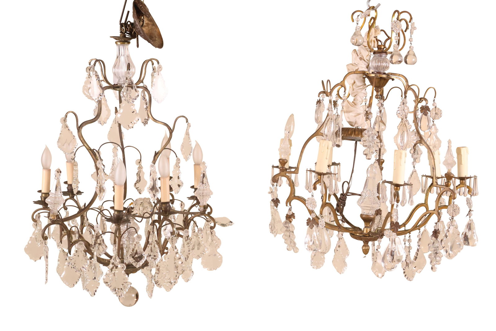 Two Louis XV Style Crystal and Gilt Metal Six Light Chandelier: Two Louis XV Style Crystal and Gilt Metal Six Light Chandelier Appx 30 x 24 in. (76.2 x 61 cm.)