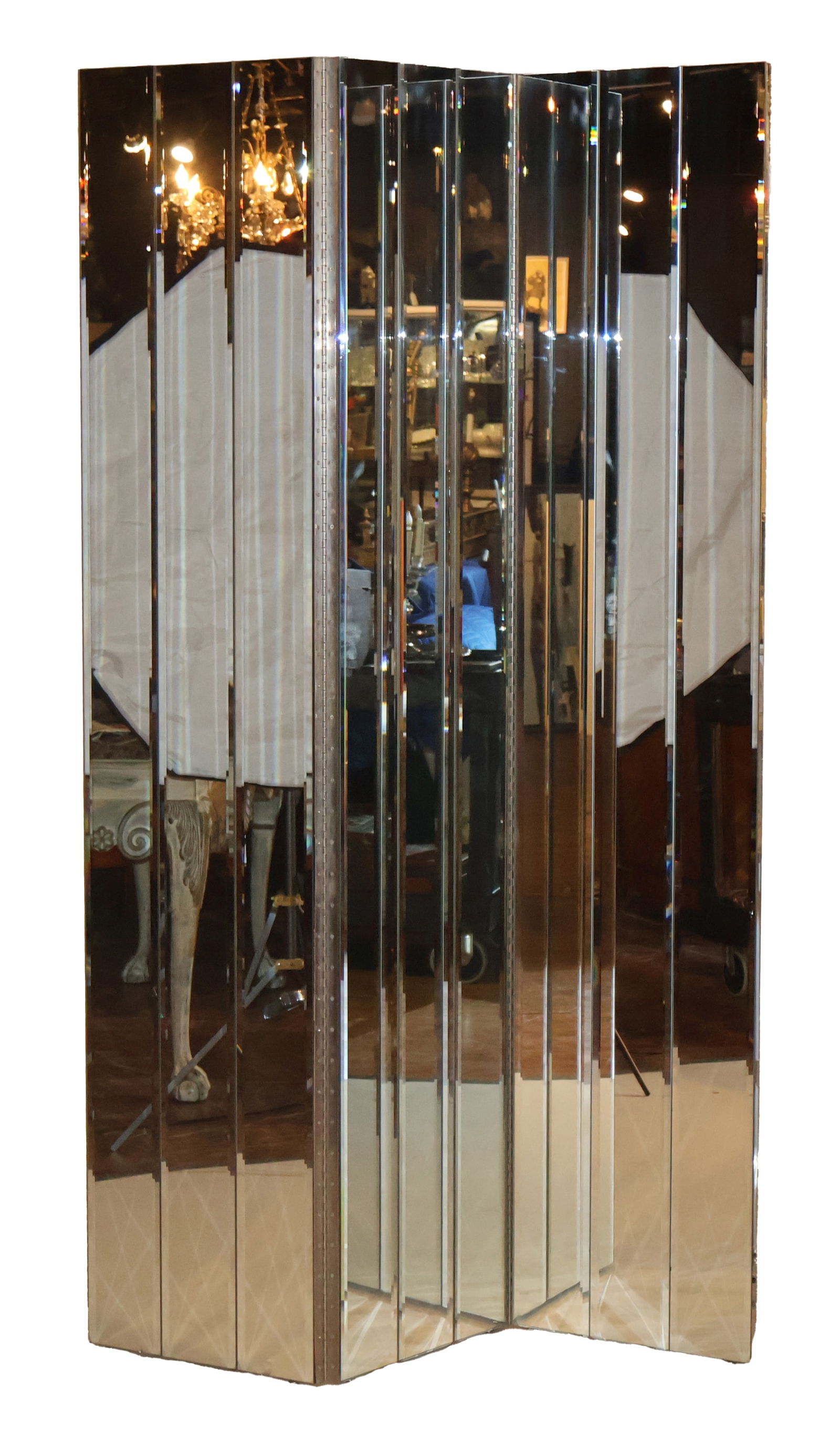 Pair of Mirrored Glass Four-Panel Room Divider Screens (1 of 8)
