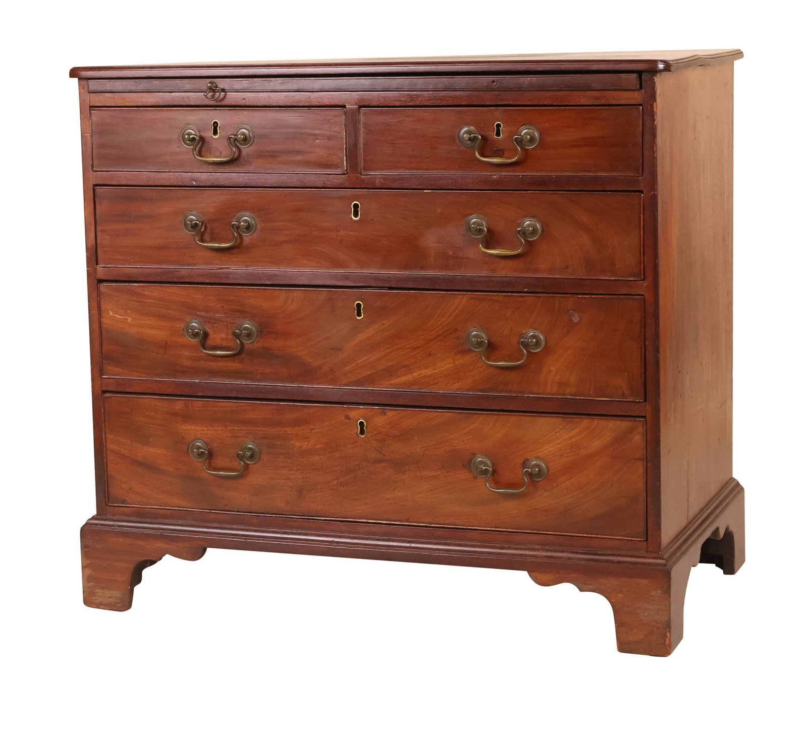 George III Mahogany Bachelor's Chest: George III Mahogany Bachelor's Chest 18th C. With brushing slide. Provenance: Property from a Private Park Ave. Collection 32 1/2 x 35 1/2 x 20 1/2 in. (82.6 x 90.2 x 52.1 cm.)