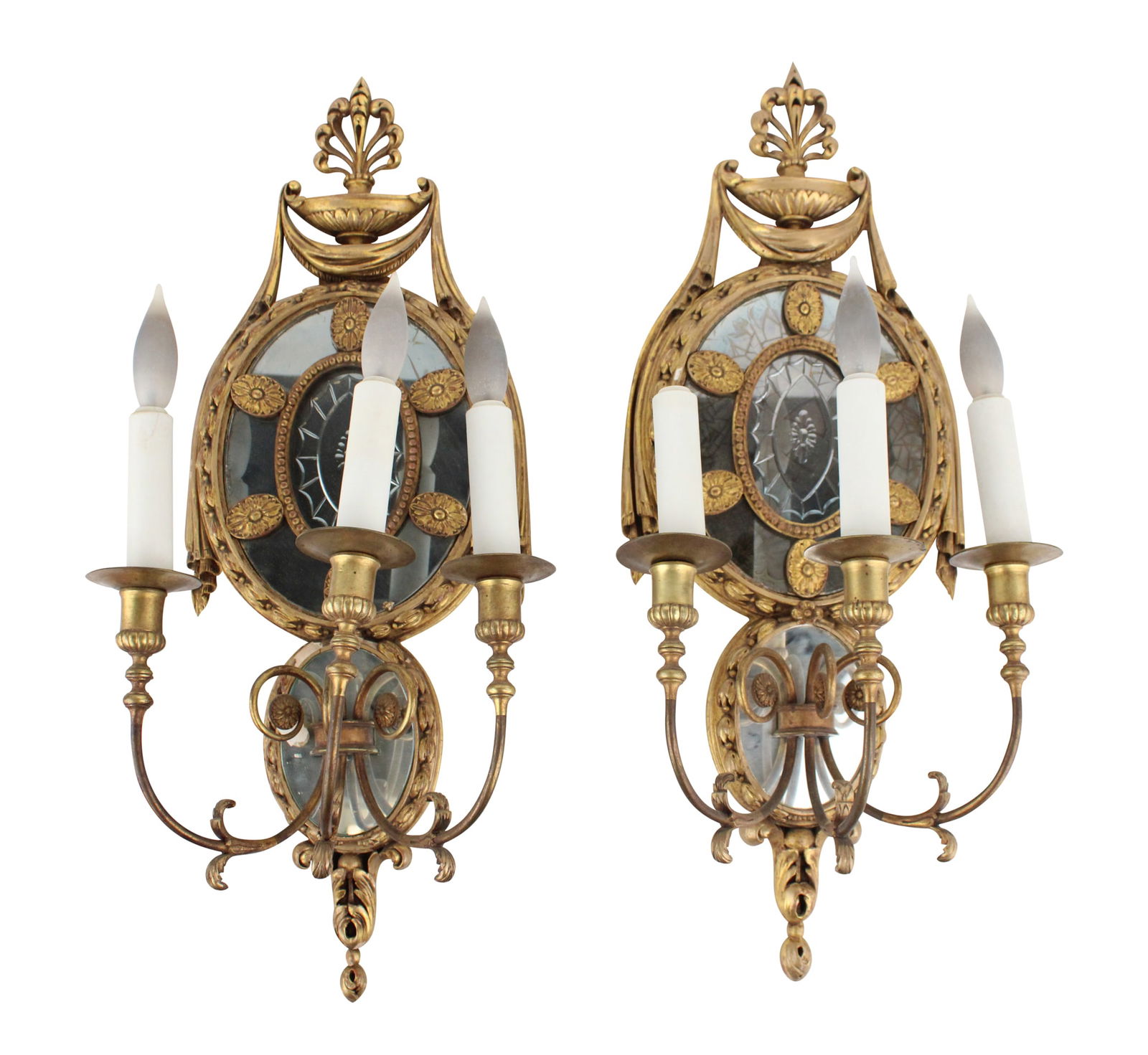 Pair of Neoclassical Style Giltwood Mirrored Wall Sconces (1 of 7)