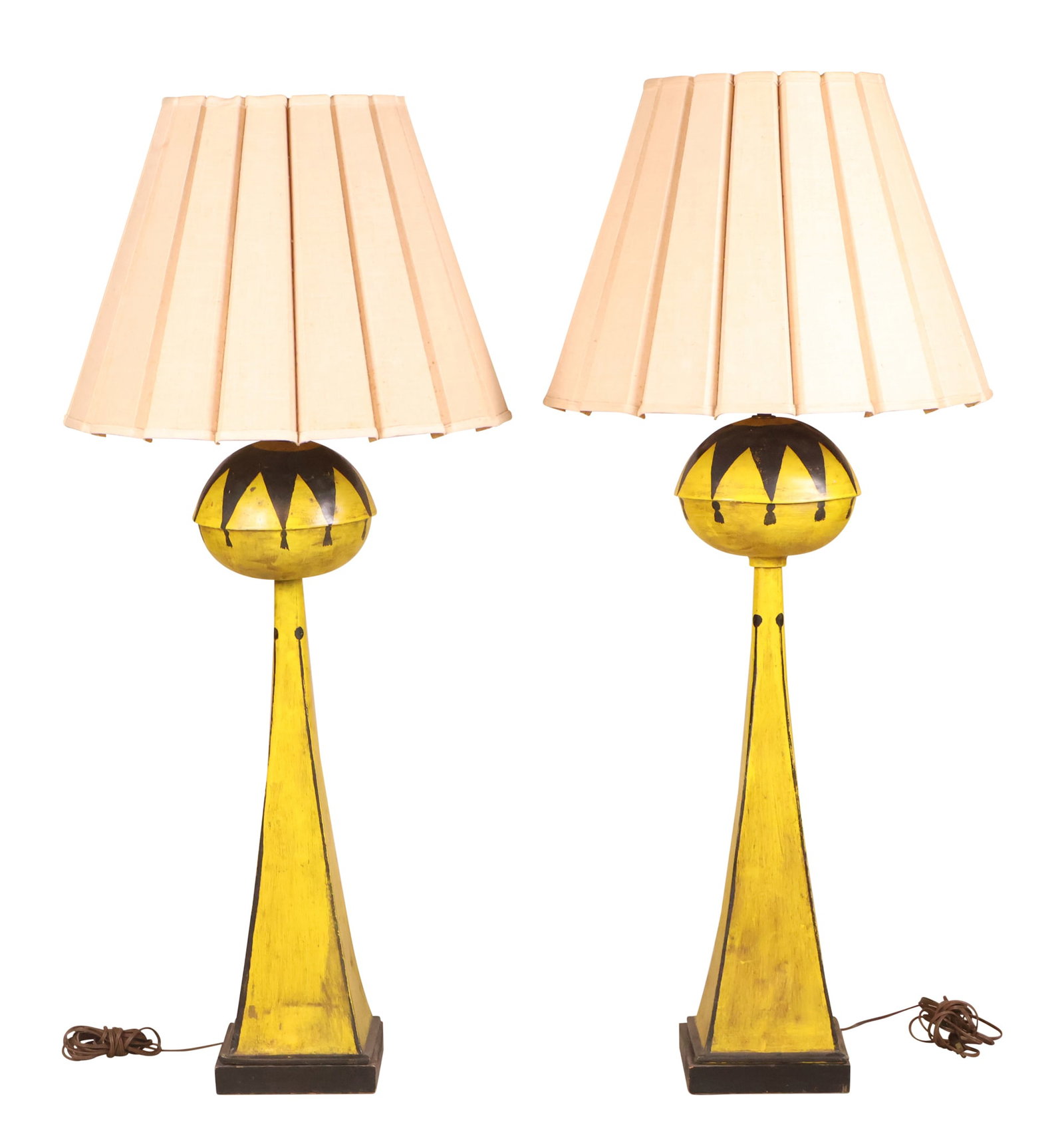 Monumental Pair of Black and Yellow Painted Tole Lamps (1 of 11)