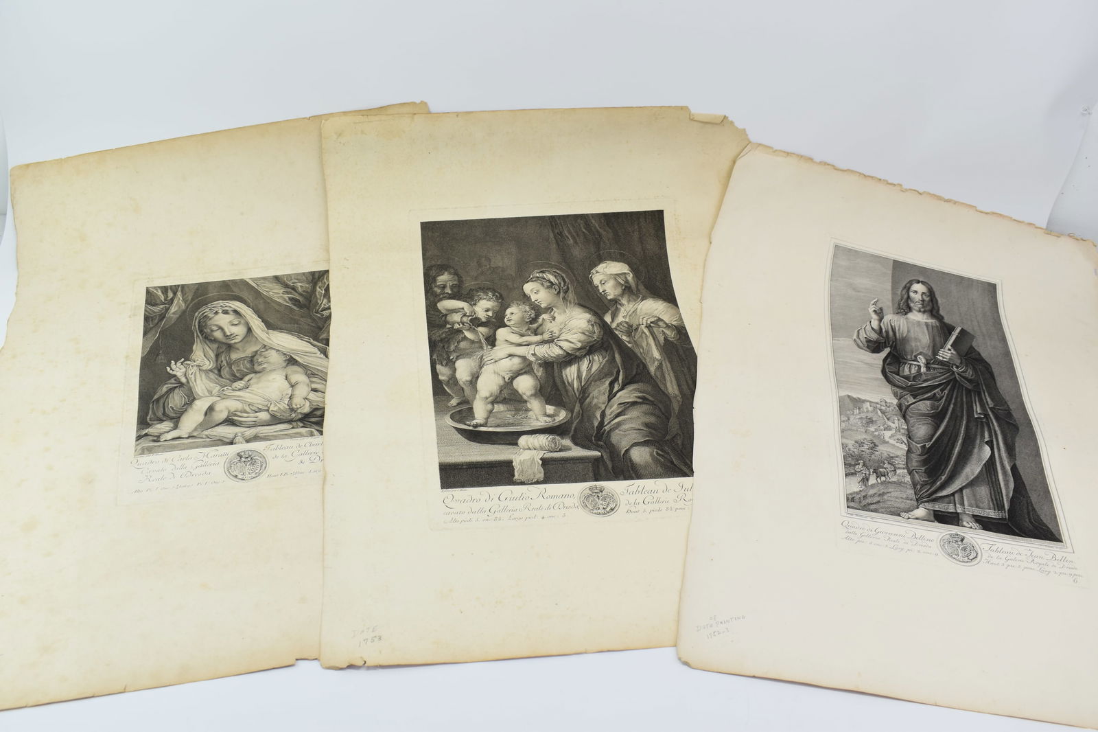 Three Antique Engravings Giulio Romano, Giovanni Belino, Carlo Maratti (1 of 10)
