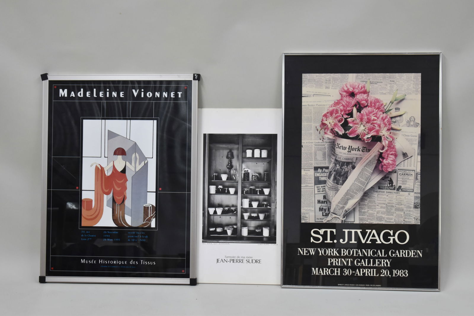 Two Vintage Gallery Posters: Two Vintage Gallery PostersTwo Vintage Gallery Posters. Comprising St. Jivago New York Botanical Garden Print Gallery and Madeleine Vionnet. Together with a Jean Pierre Sudre hand inscribed and signed