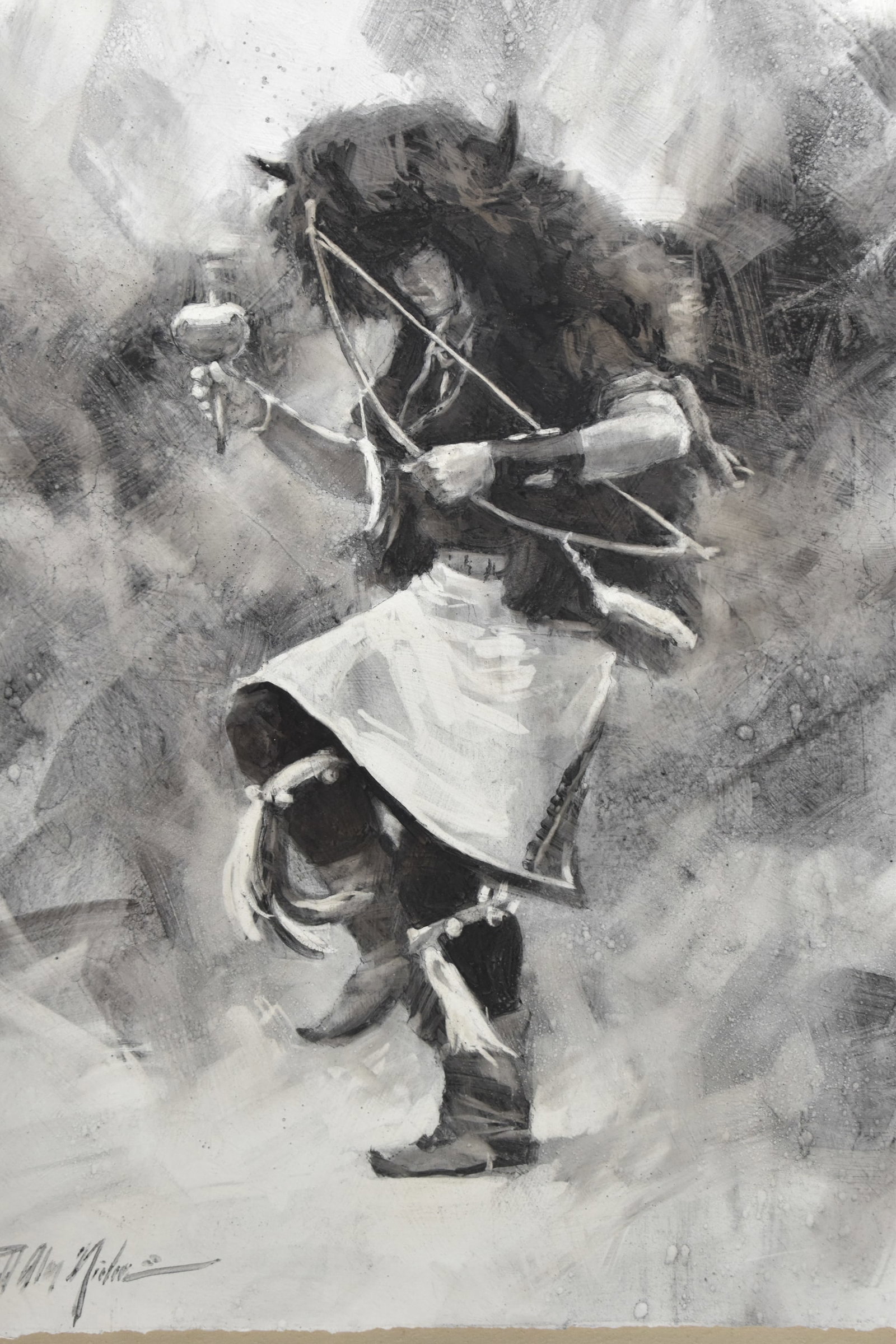 Richard Alan Nichols Taos Artist "Buffalo Dancer" Gouache on Paper (1 of 7)